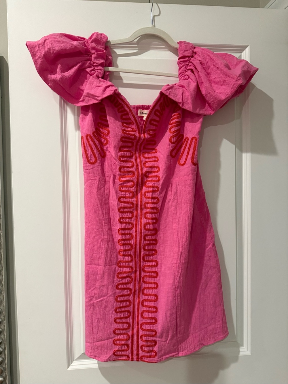 Women’s Pink Mini Dress with Red Embroidery